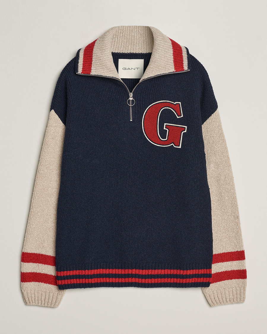 Herren | Pullover | GANT | Wool Neps Letter Half Zip Evening Blue