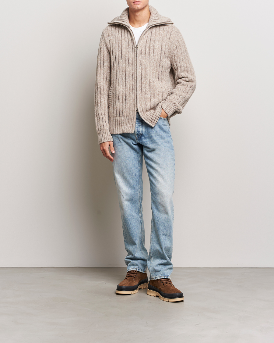 Herren | Pullover | GANT | Heavy Structured Knitted Full Zip Light Beige Melange