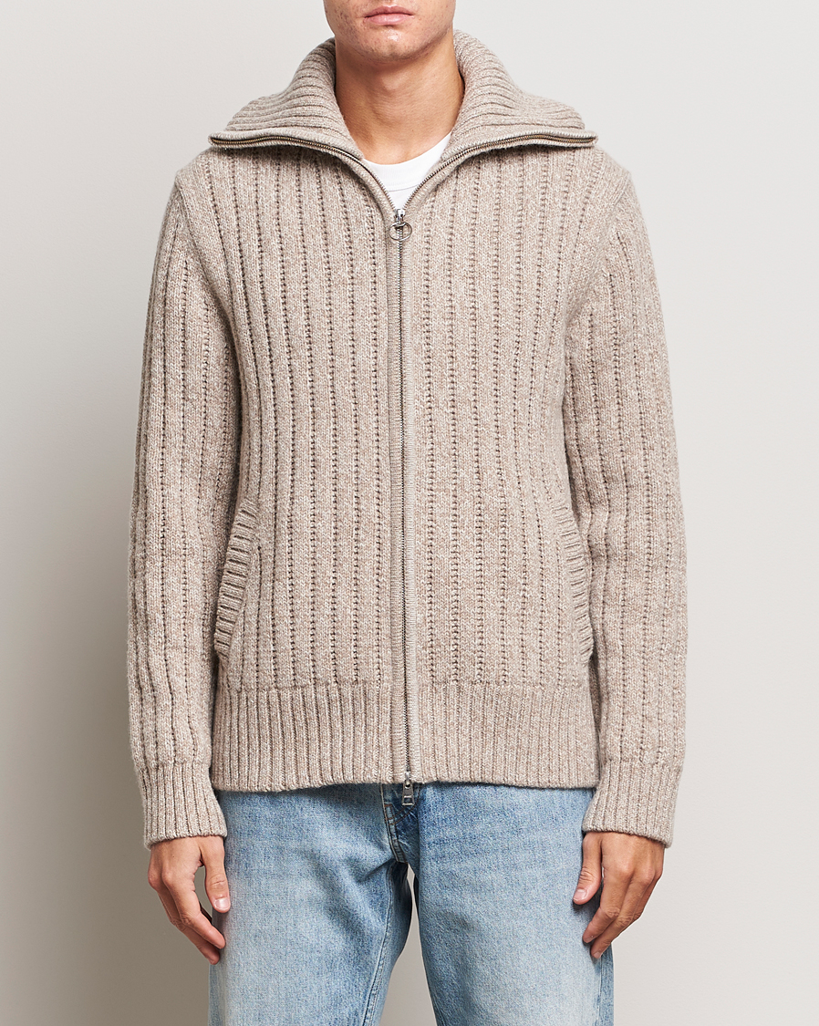 Herren | Pullover | GANT | Heavy Structured Knitted Full Zip Light Beige Melange