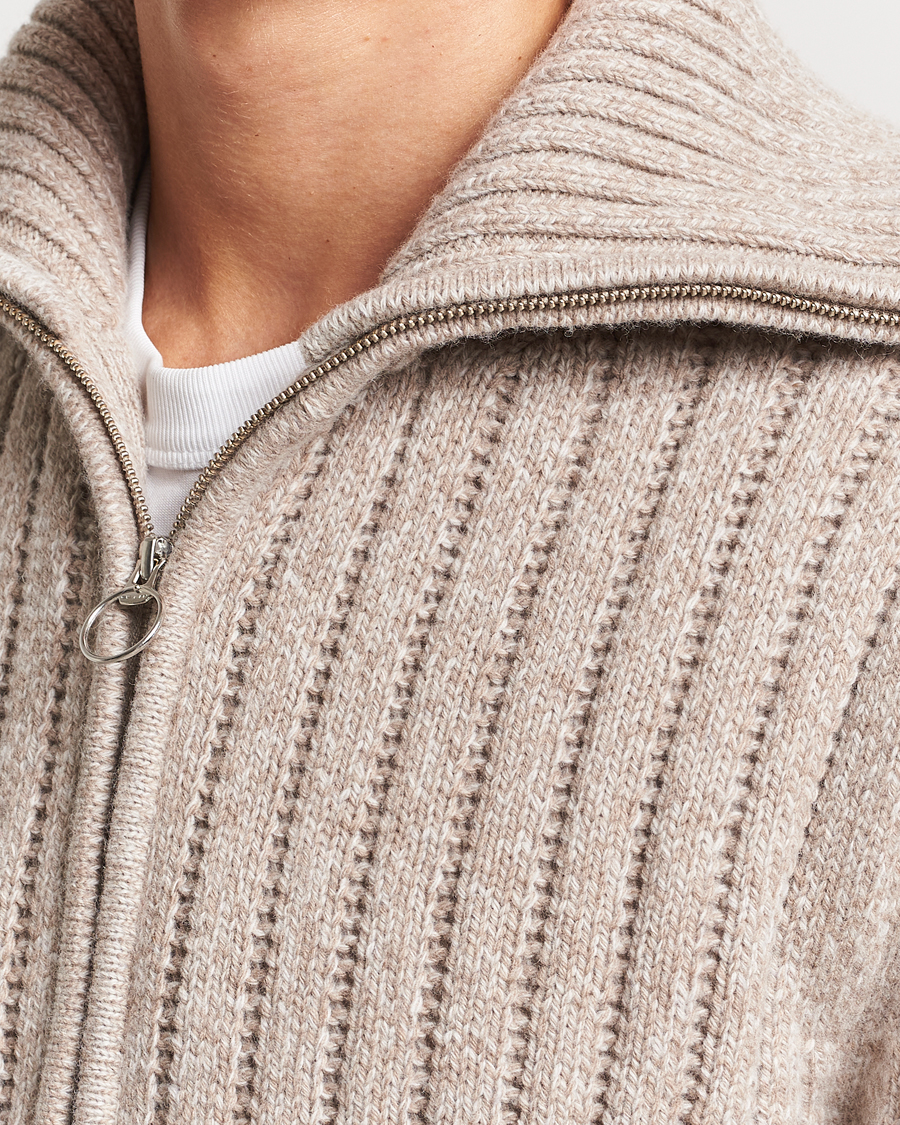 Herren | Pullover | GANT | Heavy Structured Knitted Full Zip Light Beige Melange