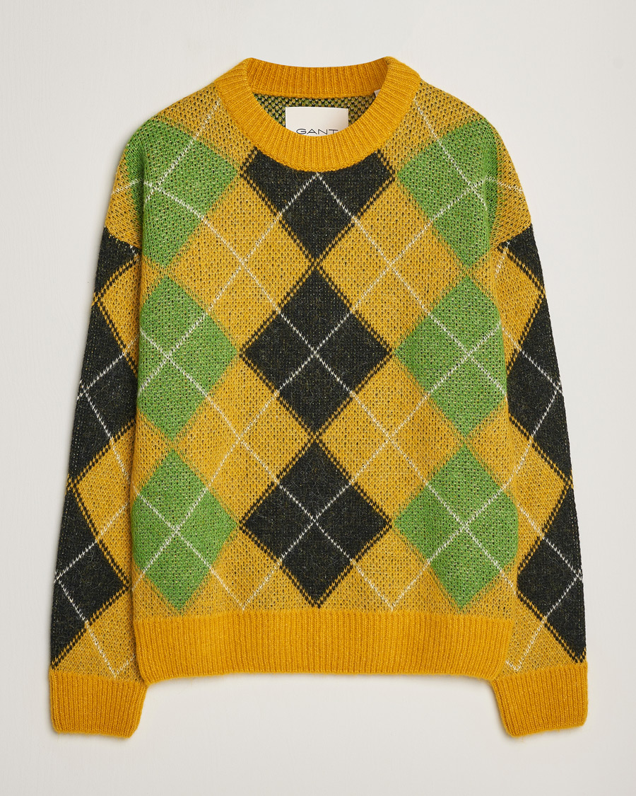 Herren | Pullover | GANT | Furry Argyle Crew Neck Sunflower Yellow
