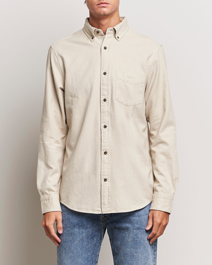 Herren | Flannellhemden | GANT | Regular Fit Herringbone Flannel Shirt Cold Beige