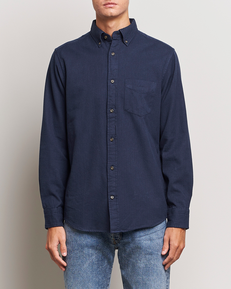 Herren | Flannellhemden | GANT | Regular Fit Herringbone Flannel Shirt Marine