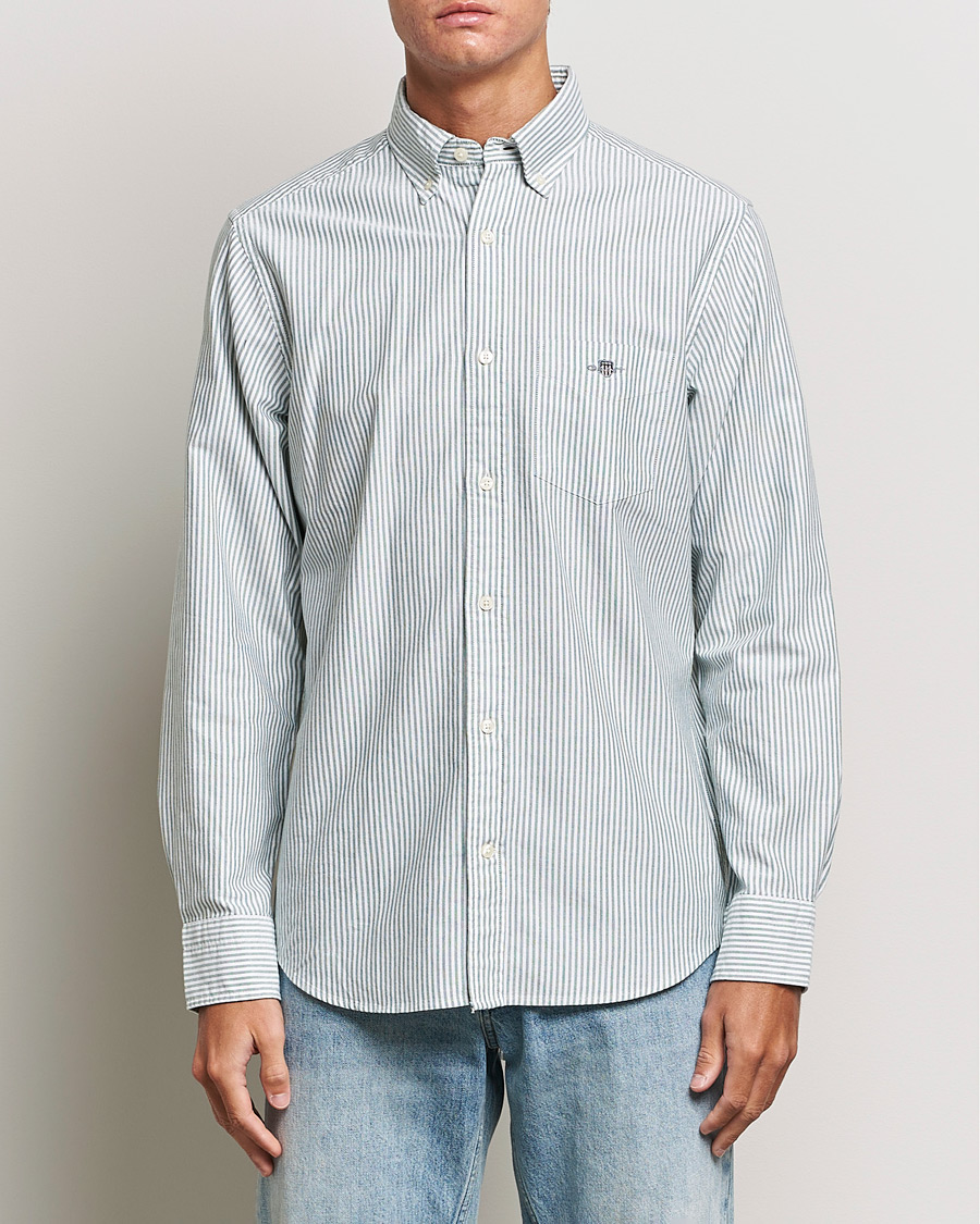 Herren | 40% sale | GANT | Regular Fit Striped Oxford Shirt Forest Green