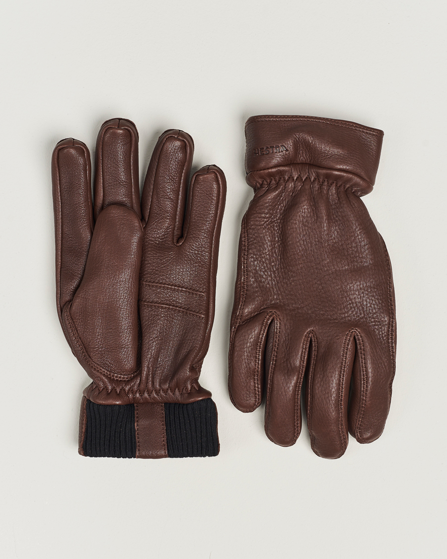 Herren | Hestra Kjetil Deerskin Rib Knitted Cuff Glove Chocolate | Hestra | Kjetil Deerskin Rib Knitted Cuff Glove Chocolate