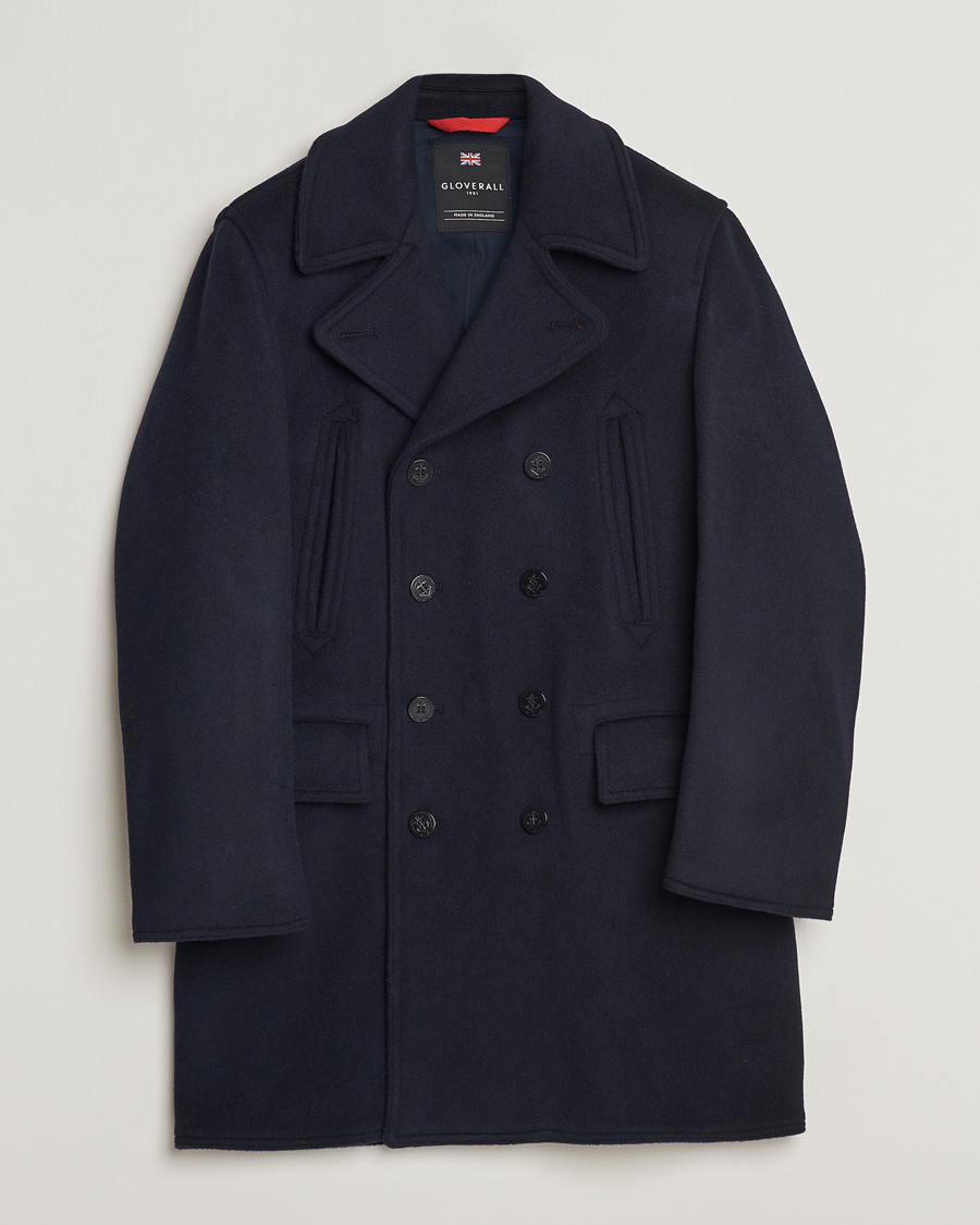 Herren | Jacken | Gloverall | Churchill Long Reefer Peacoat Navy Royal