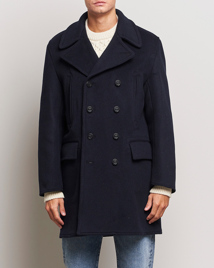 Herren | Jacken | Gloverall | Churchill Long Reefer Peacoat Navy Royal