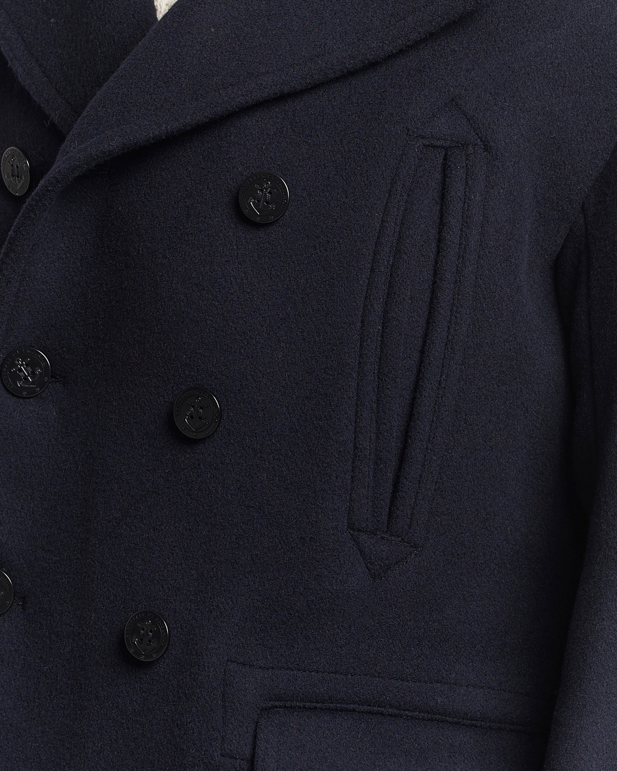 Herren | Jacken | Gloverall | Churchill Long Reefer Peacoat Navy Royal