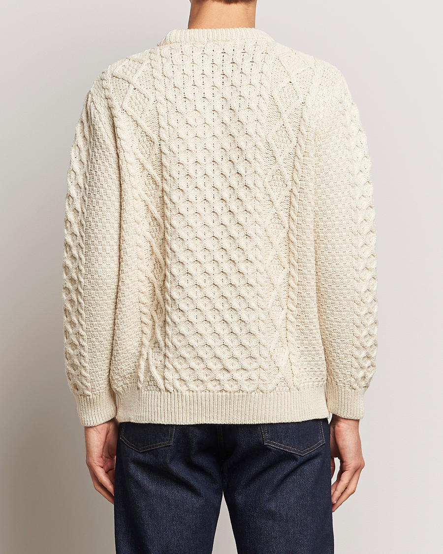 Herren | Pullover | Gloverall | Merino Wool Aran Cable Knitted Crew Neck Ecru