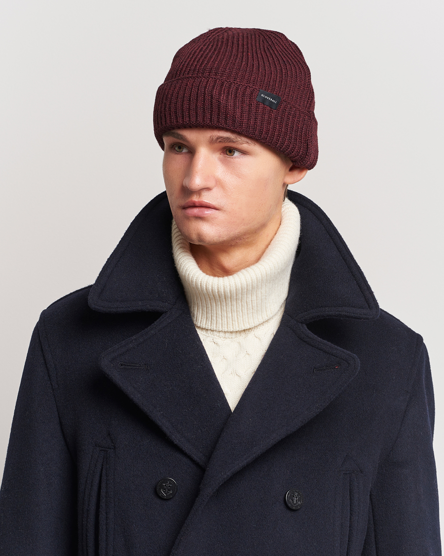 Herren | Gloverall Fisherman Lambswool Beanie Burgundy | Gloverall | Fisherman Lambswool Beanie Burgundy