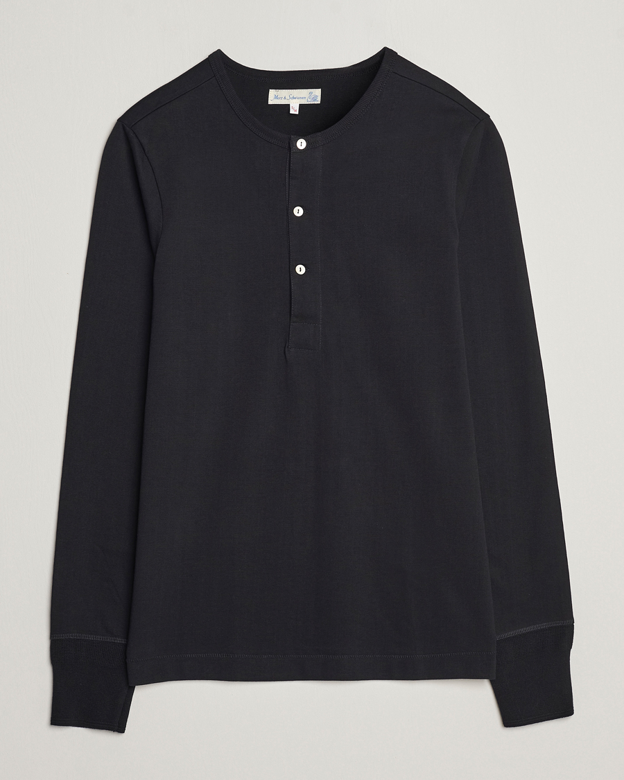 Herren | Pullover | Merz b. Schwanen | Classic Organic Cotton Henley Sweater Black