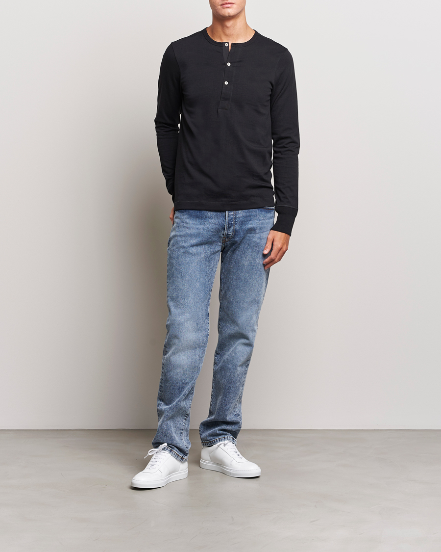 Herren | Pullover | Merz b. Schwanen | Classic Organic Cotton Henley Sweater Black