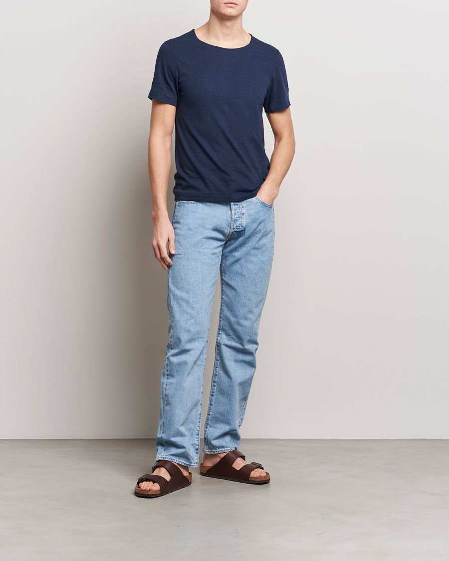 Herren | T-Shirts | Merz b. Schwanen | 1920s Loopwheeled T-shirt Ink Blue