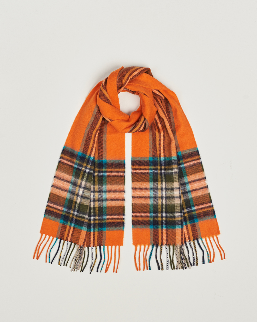 Herren | Begg & Co Striped/Checked Cashmere Scarf 30*160cm Orange | Begg & Co | Striped/Checked Cashmere Scarf 30*160cm Orange