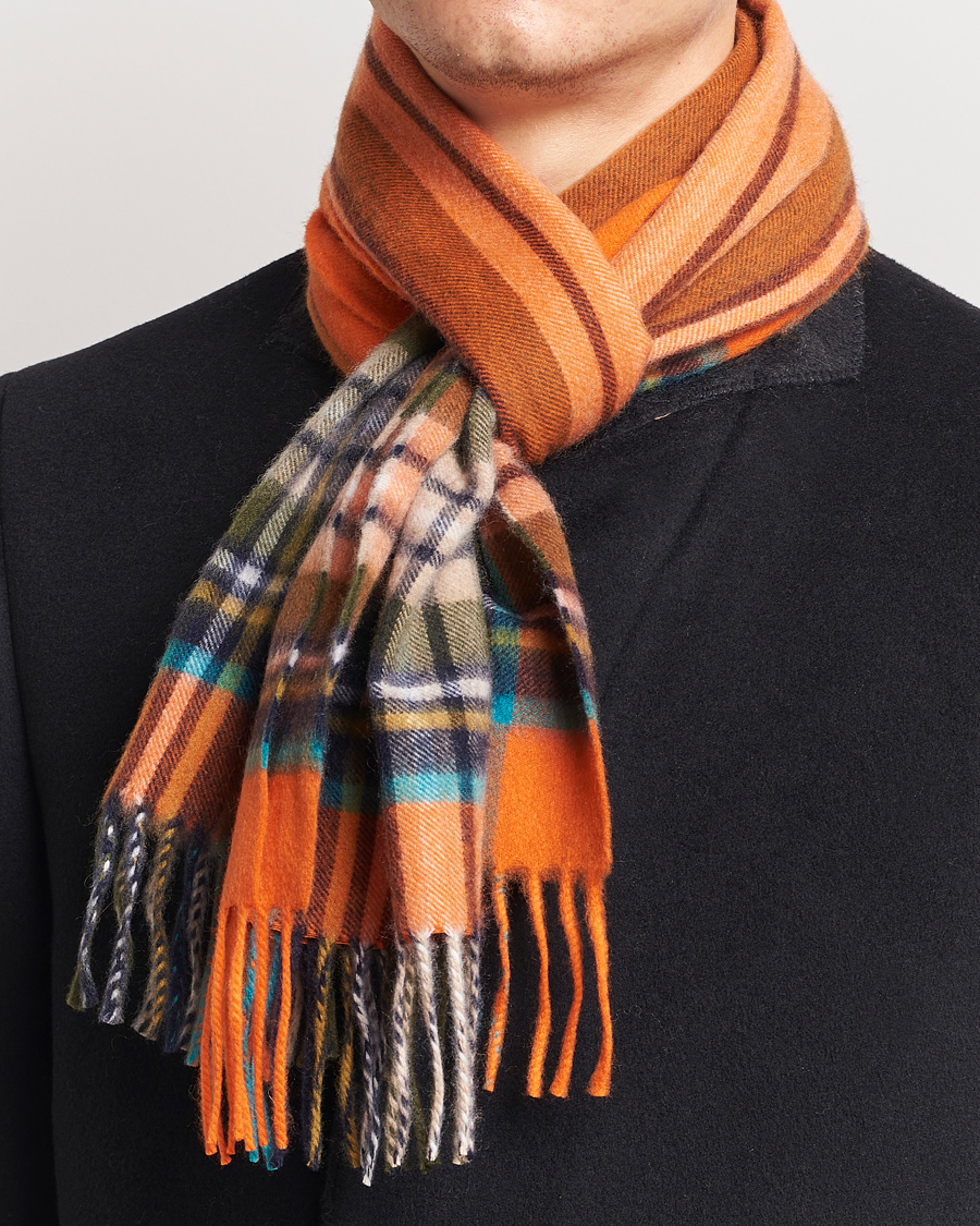 Herren | Begg & Co Striped/Checked Cashmere Scarf 30*160cm Orange | Begg & Co | Striped/Checked Cashmere Scarf 30*160cm Orange