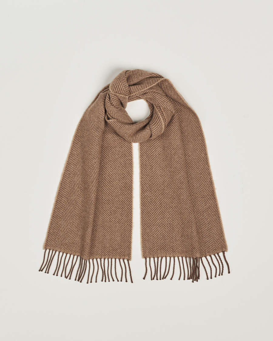 Herren | Begg & Co Herringbone Cashmere Scarf 30*170cm Mink | Begg & Co | Herringbone Cashmere Scarf 30*170cm Mink