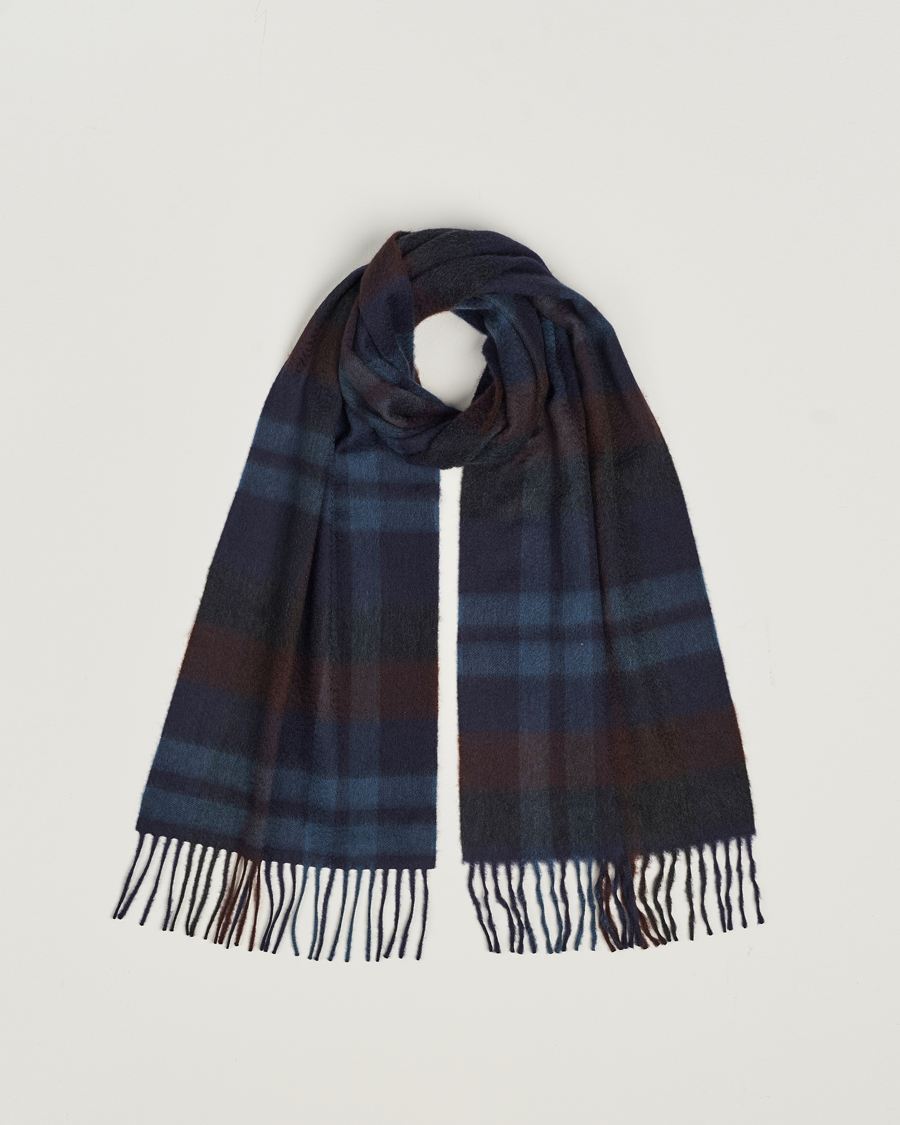 Herren | Begg & Co Checked Cashmere Scarf 30*160cm Navy Slate | Begg & Co | Checked Cashmere Scarf 30*160cm Navy Slate