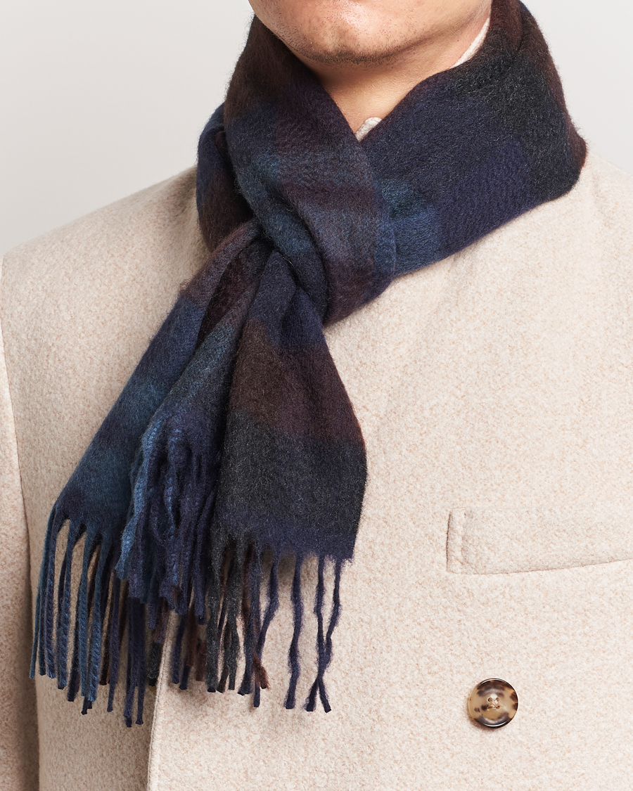 Herren | Begg & Co Checked Cashmere Scarf 30*160cm Navy Slate | Begg & Co | Checked Cashmere Scarf 30*160cm Navy Slate