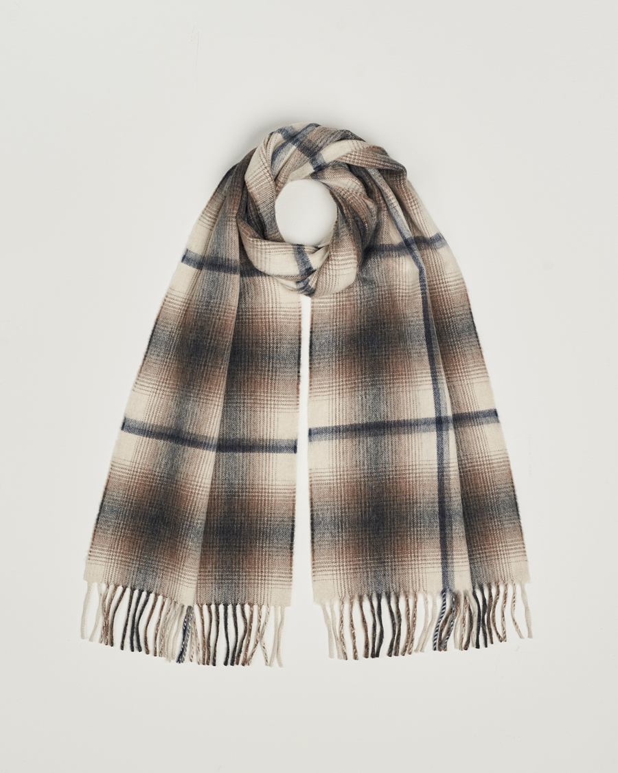 Herren | Begg & Co Wool/Cashmere Shadow Check Scarf 32*180cm Natural Grey | Begg & Co | Wool/Cashmere Shadow Check Scarf 32*180cm Natural Grey