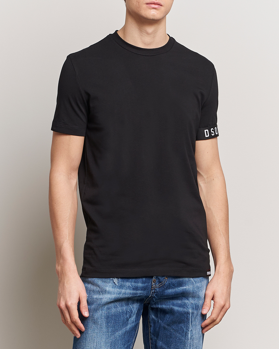 Men | Luxury Brands | Dsquared2 | Taped Logo Crew Neck T-Shirt Black/White