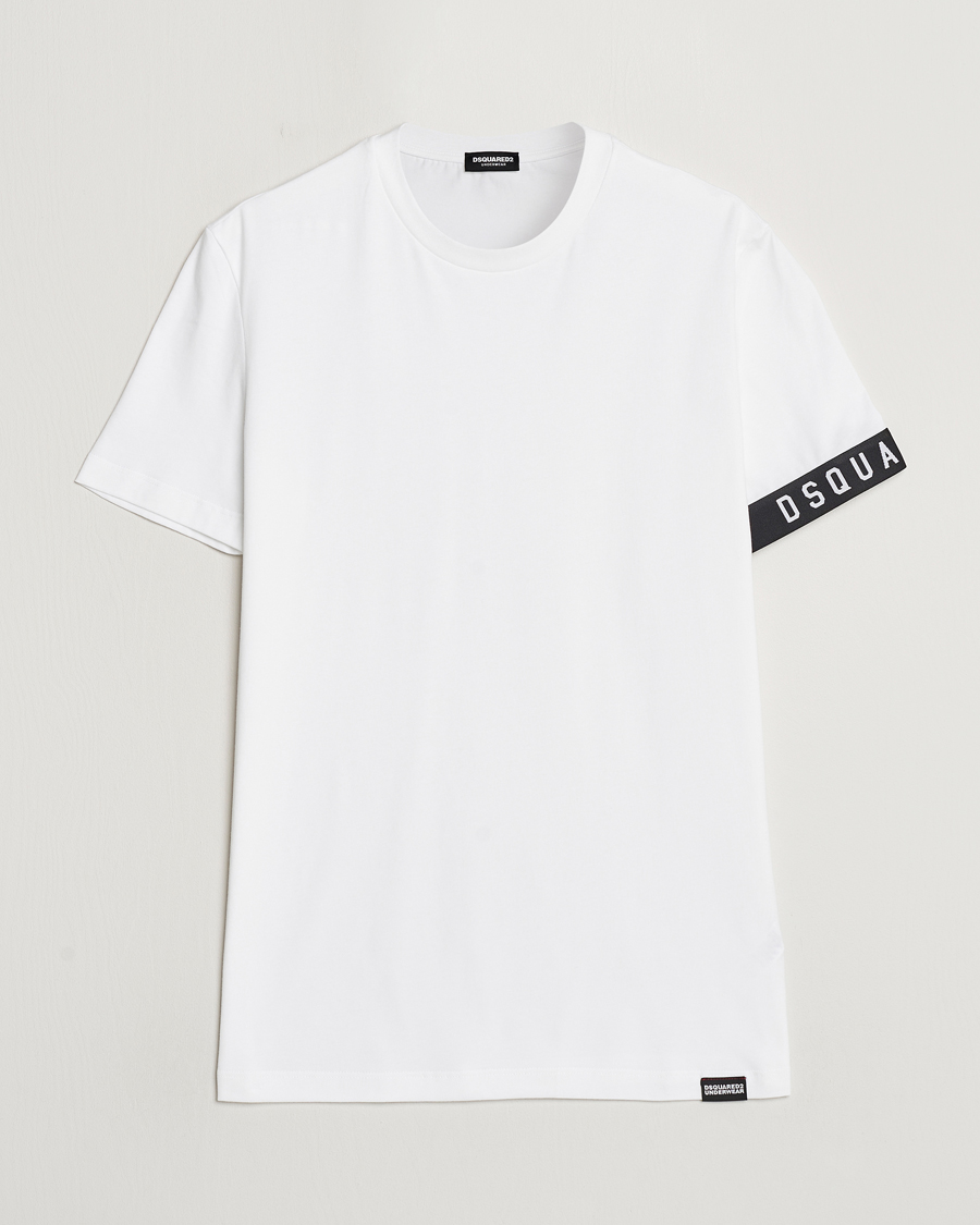 Herren | T-Shirts | Dsquared2 | Taped Logo Crew Neck T-Shirt White/Black