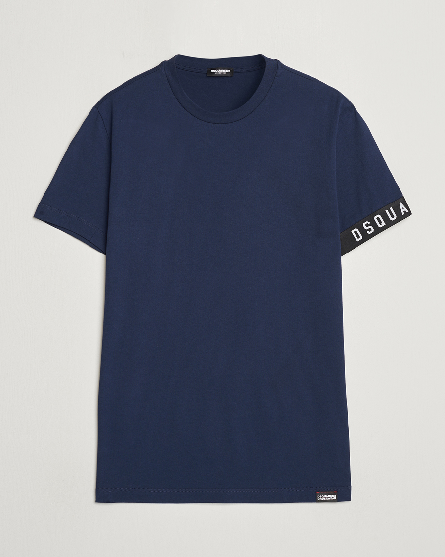 Herren | T-Shirts | Dsquared2 | Taped Logo Crew Neck T-Shirt Navy/White