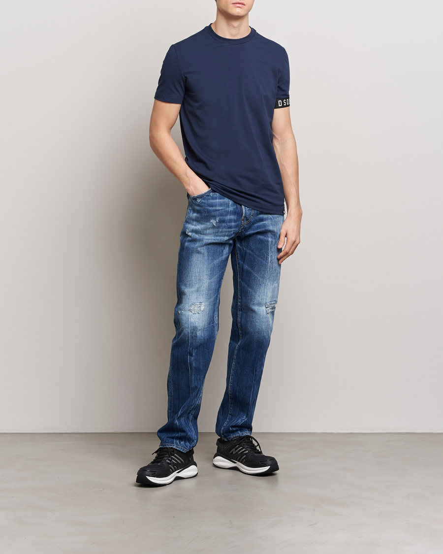 Herren | T-Shirts | Dsquared2 | Taped Logo Crew Neck T-Shirt Navy/White