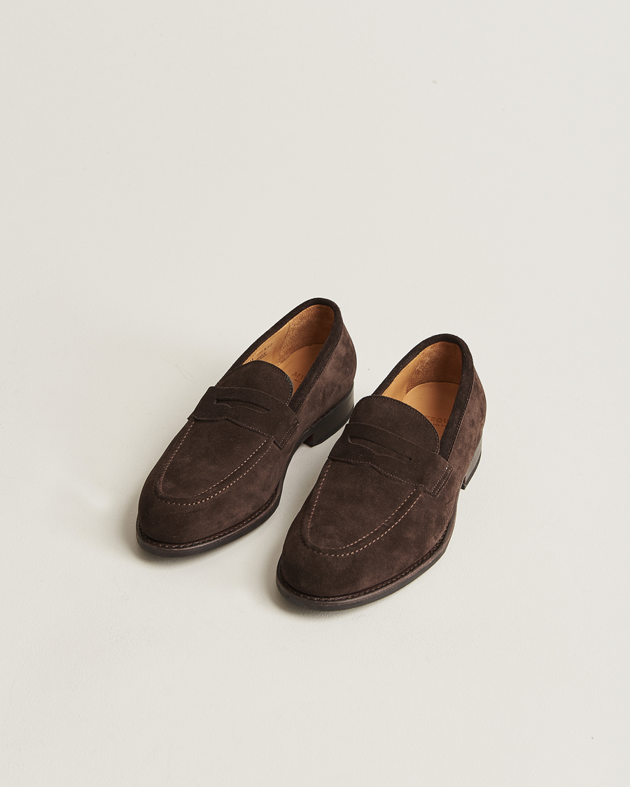 Herren | Handgefertigte Schuhe | Myrqvist | Stenhammar Loafer Dark Brown Suede