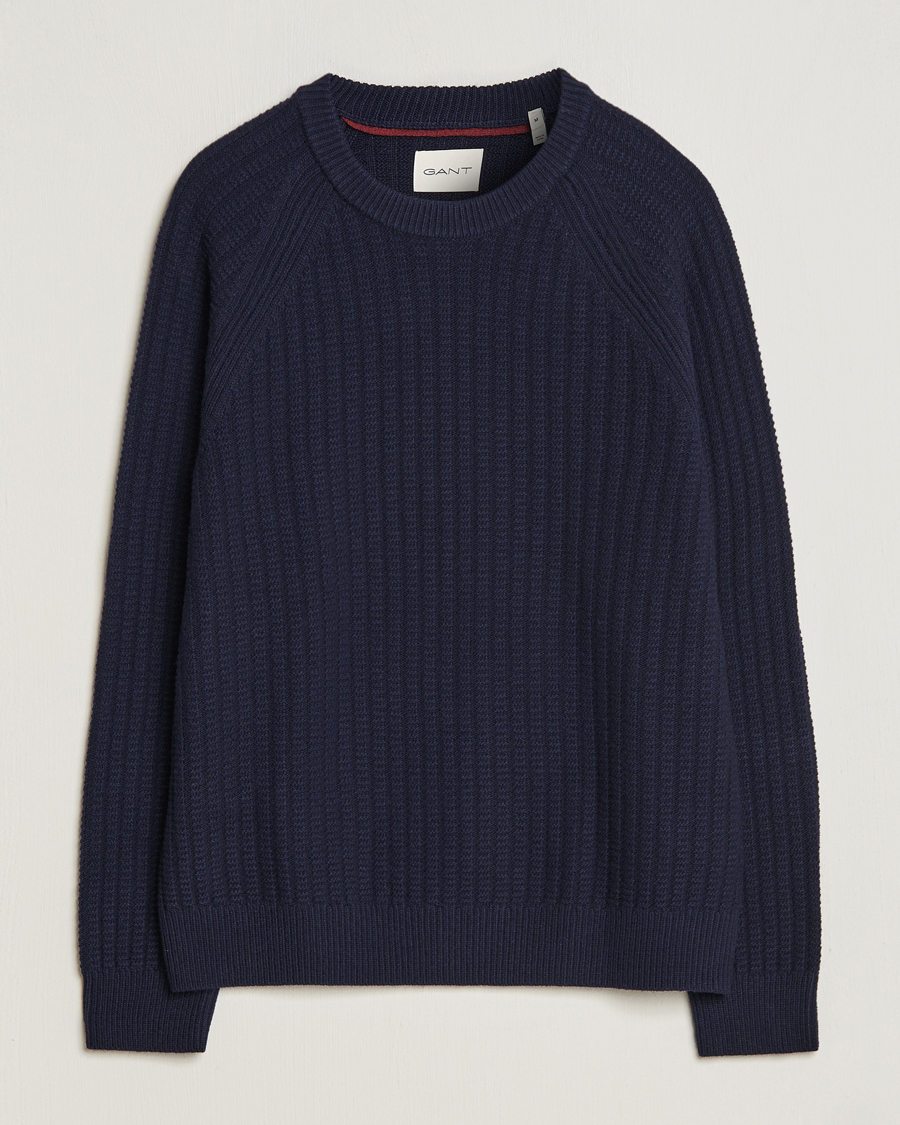 Herren | Pullover | GANT | Textured Raglan Knitted Crew Neck Evening Blue