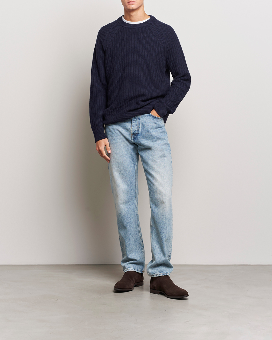 Herren | Pullover | GANT | Textured Raglan Knitted Crew Neck Evening Blue