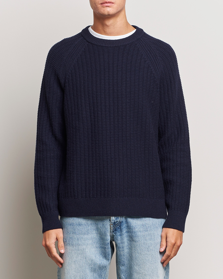 Herren | Pullover | GANT | Textured Raglan Knitted Crew Neck Evening Blue