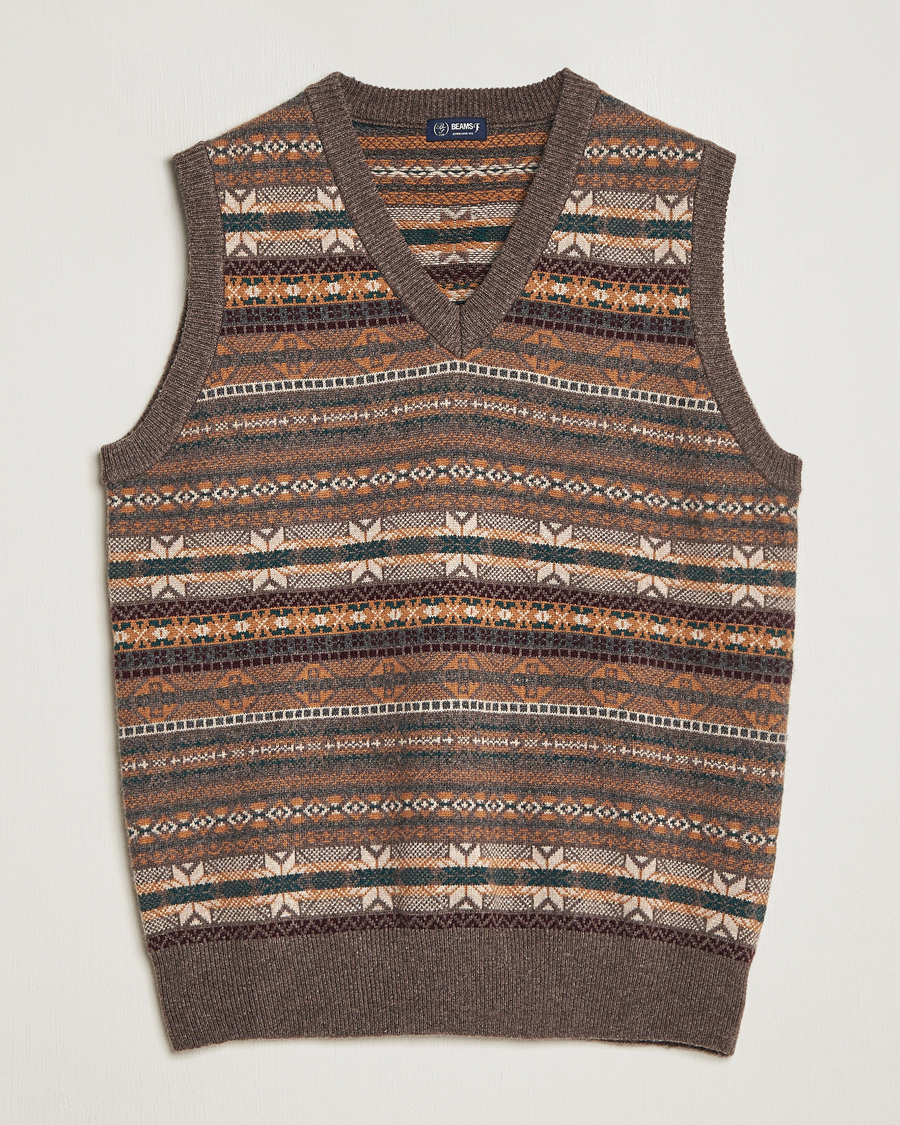 Herren | Pullover | Beams F | Cashmere Fairisle Vest Dark Brown