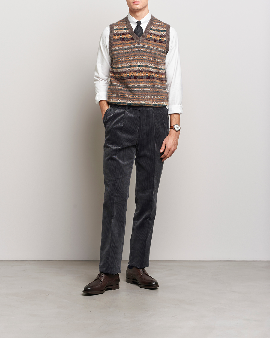 Herren | Pullover | Beams F | Cashmere Fairisle Vest Dark Brown