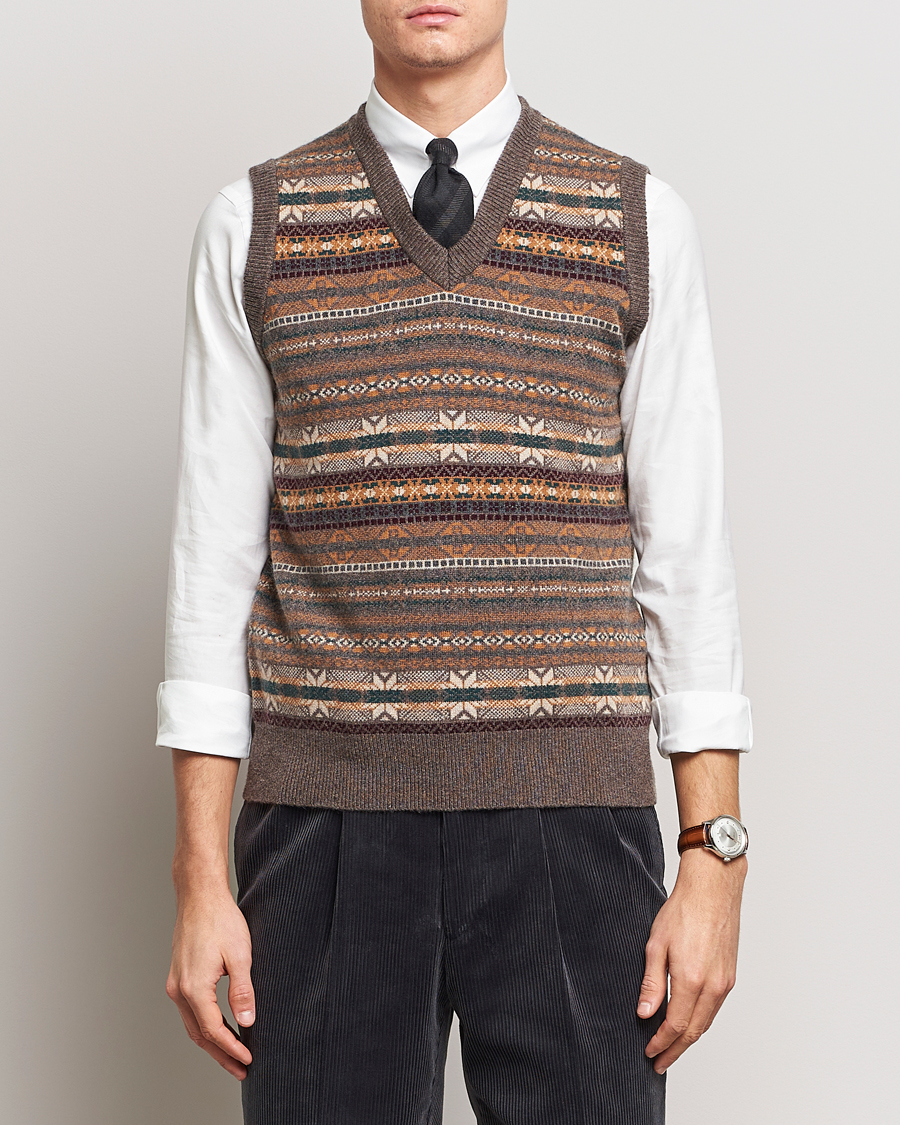 Herren | Pullover | Beams F | Cashmere Fairisle Vest Dark Brown