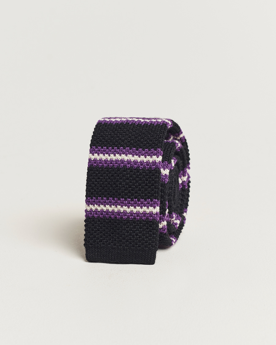 Herren | Beams F Striped Wool Tie Black/Purple | Beams F | Striped Wool Tie Black/Purple