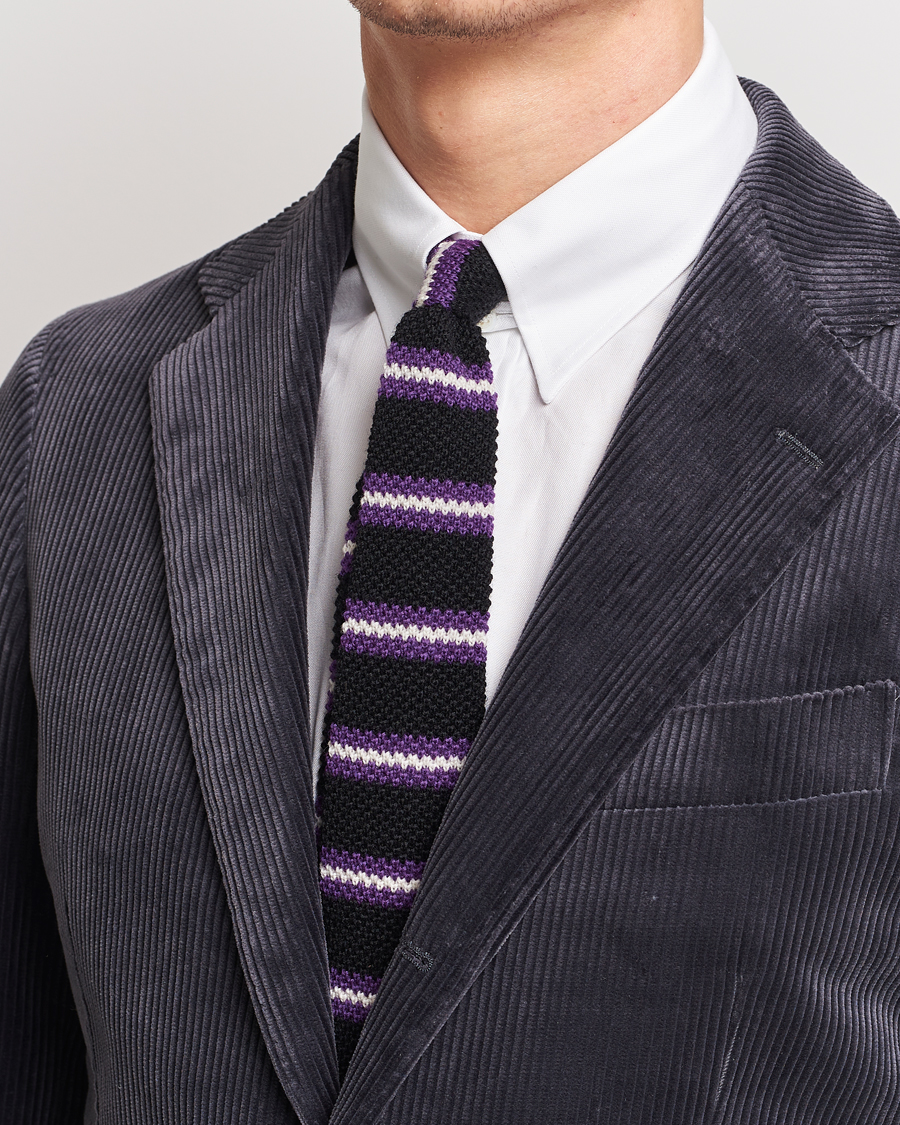 Herren | Beams F Striped Wool Tie Black/Purple | Beams F | Striped Wool Tie Black/Purple