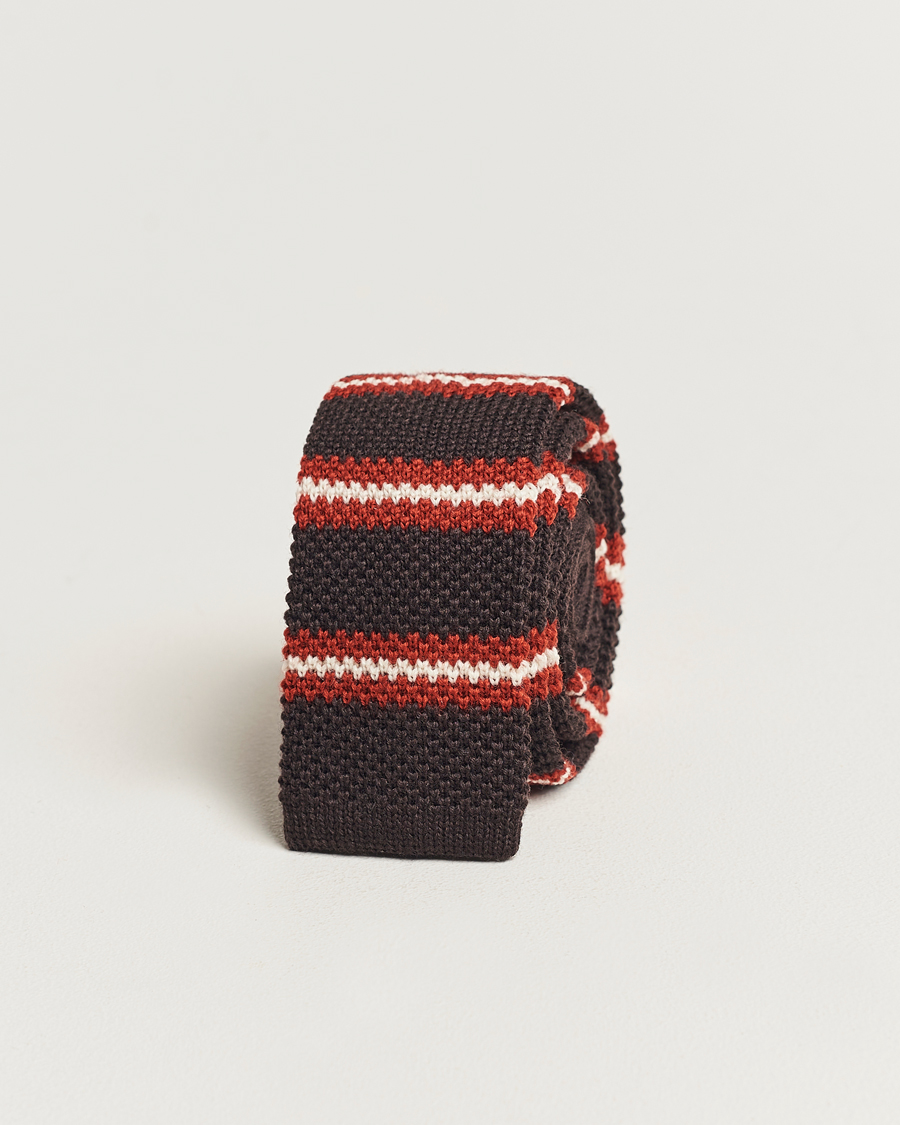 Herren | Beams F Striped Wool Tie Brown/Red | Beams F | Striped Wool Tie Brown/Red