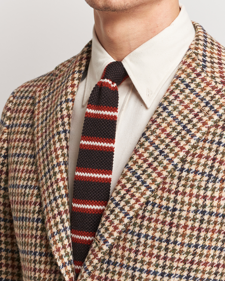 Herren | Beams F Striped Wool Tie Brown/Red | Beams F | Striped Wool Tie Brown/Red