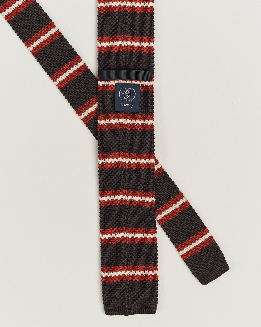 Herren | Beams F Striped Wool Tie Brown/Red | Beams F | Striped Wool Tie Brown/Red