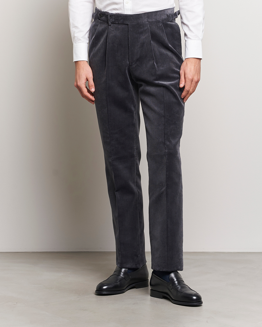 Herren | 30% sale | Beams F | Corduroy Side Adjuster Trousers Charcoal
