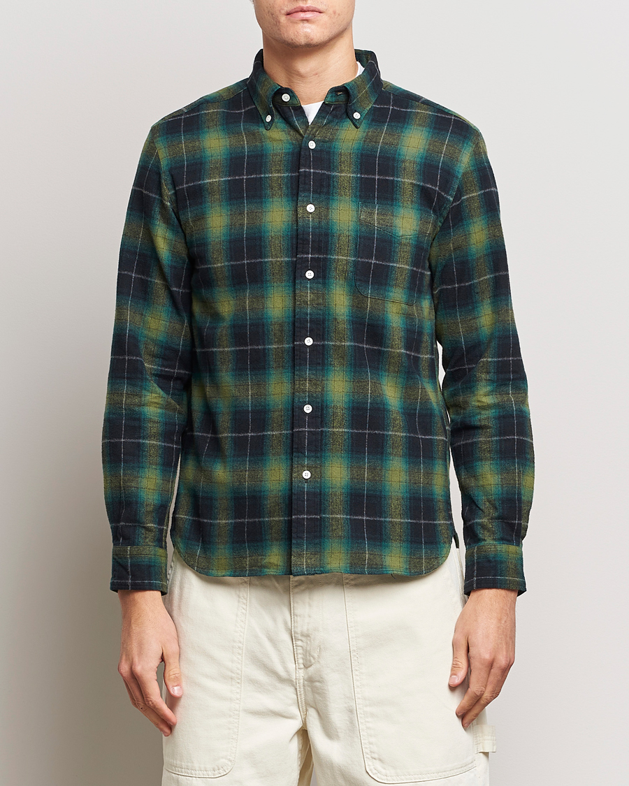 Herren | Freizeithemden | BEAMS PLUS | Shaggy Flannel Button Down Shirt Green Check