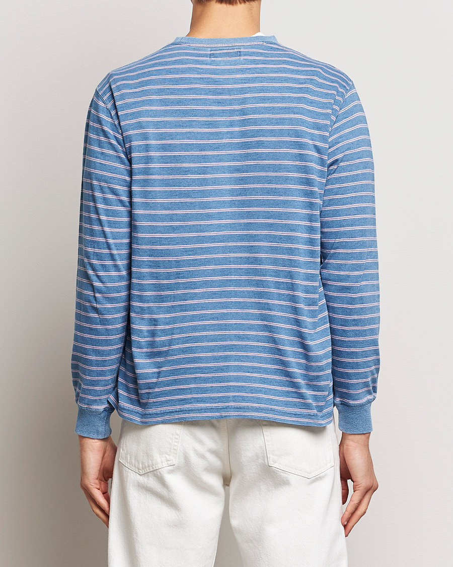 Herren | T-Shirts | BEAMS PLUS | Indigo Stripe Long Sleeve T-Shirt Light Blue