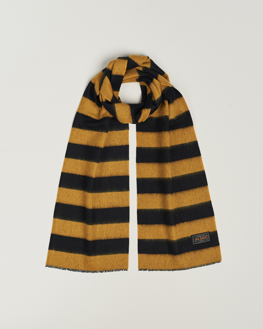 Herren | BEAMS PLUS Cashmere Stripe Scarf Black/Yellow | BEAMS PLUS | Cashmere Stripe Scarf Black/Yellow