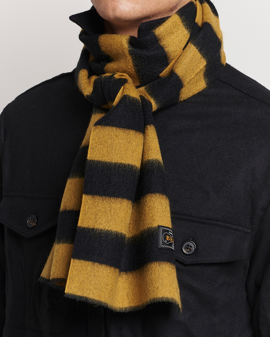 Herren | BEAMS PLUS Cashmere Stripe Scarf Black/Yellow | BEAMS PLUS | Cashmere Stripe Scarf Black/Yellow