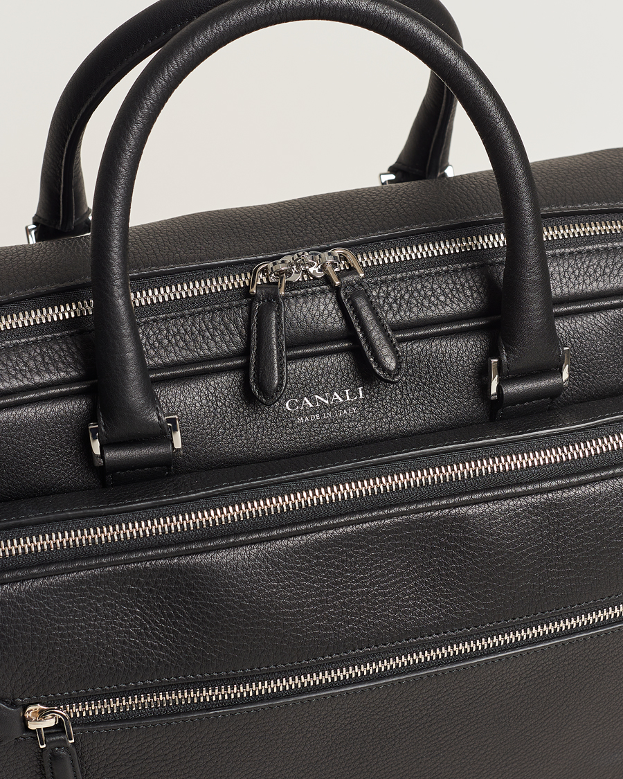 Herren | Canali Grain Leather Weekend Bag Black | Canali | Grain Leather Weekend Bag Black