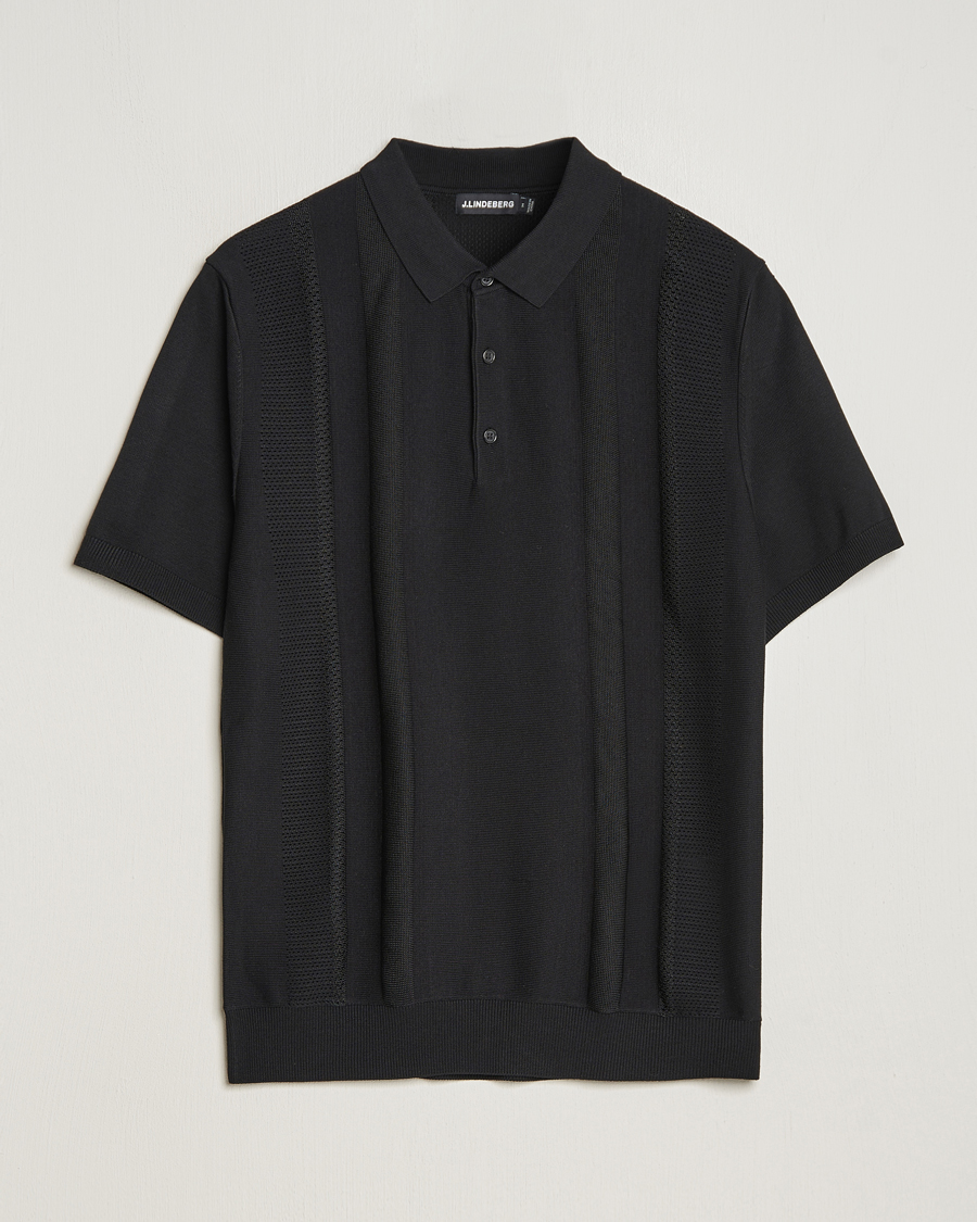 Herren | Poloshirts | J.Lindeberg | Ryce Texture Blocking Polo Black