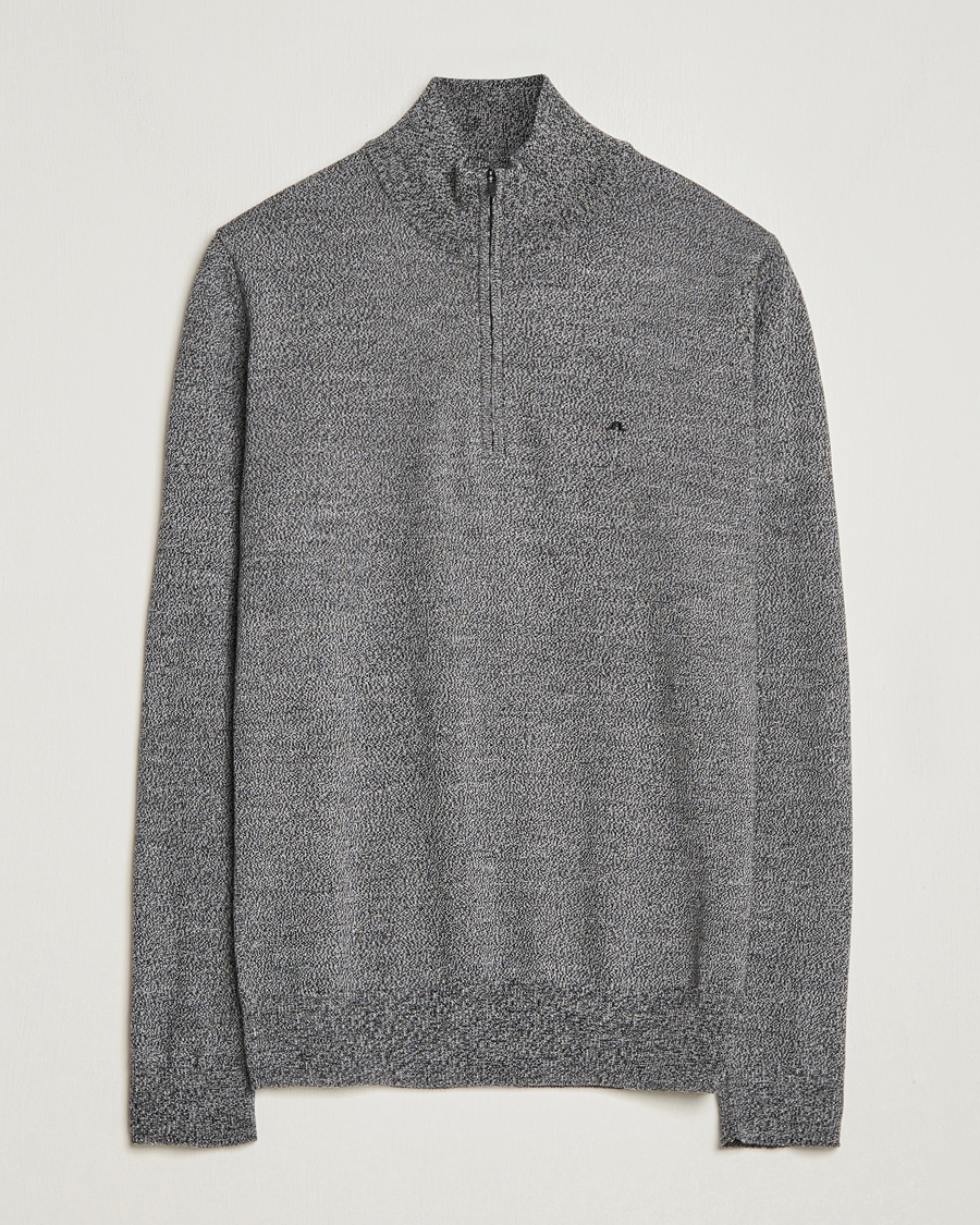 Herren | Pullover | J.Lindeberg | Kiyan Quarter Zip Wool Sweater Black Melange