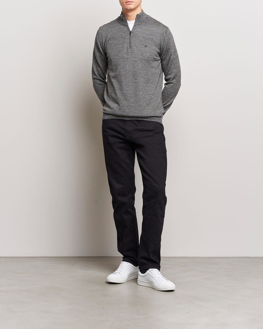 Herren | Pullover | J.Lindeberg | Kiyan Quarter Zip Wool Sweater Black Melange