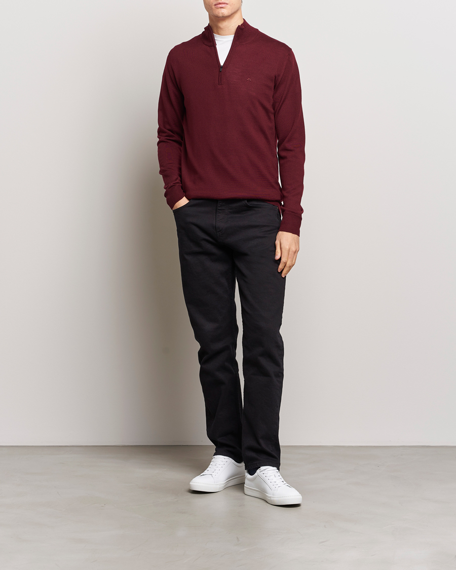 Herren | Pullover | J.Lindeberg | Kiyan Quarter Zip Wool Sweater Zinfandel