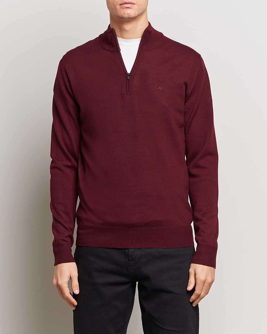 Herren | Pullover | J.Lindeberg | Kiyan Quarter Zip Wool Sweater Zinfandel